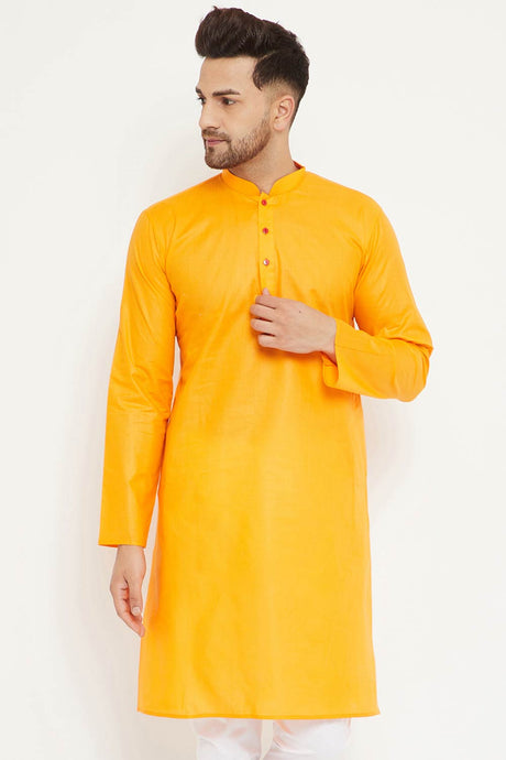 Buy Men's blended Cotton Solid Kurta in Orange