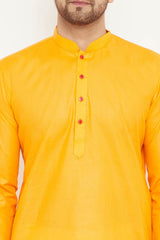 Buy Men's blended Cotton Solid Kurta Set in Orange - Online