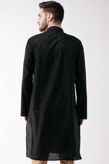 Buy Men's blended Cotton Woven Stripes Kurta in Black - Back