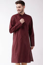 Buy Men's blended Cotton Woven Stripes Kurta in Maroon