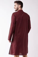 Buy Men's blended Cotton Woven Stripes Kurta in Maroon - Back