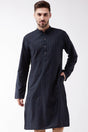 Buy Men's blended Cotton Woven Stripes Kurta in Navy Blue