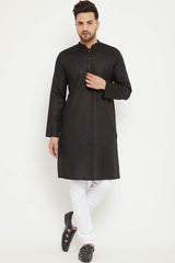 Buy Men's blended Cotton Solid Kurta Set in Black