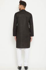 Buy Men's blended Cotton Solid Kurta Set in Black - Back