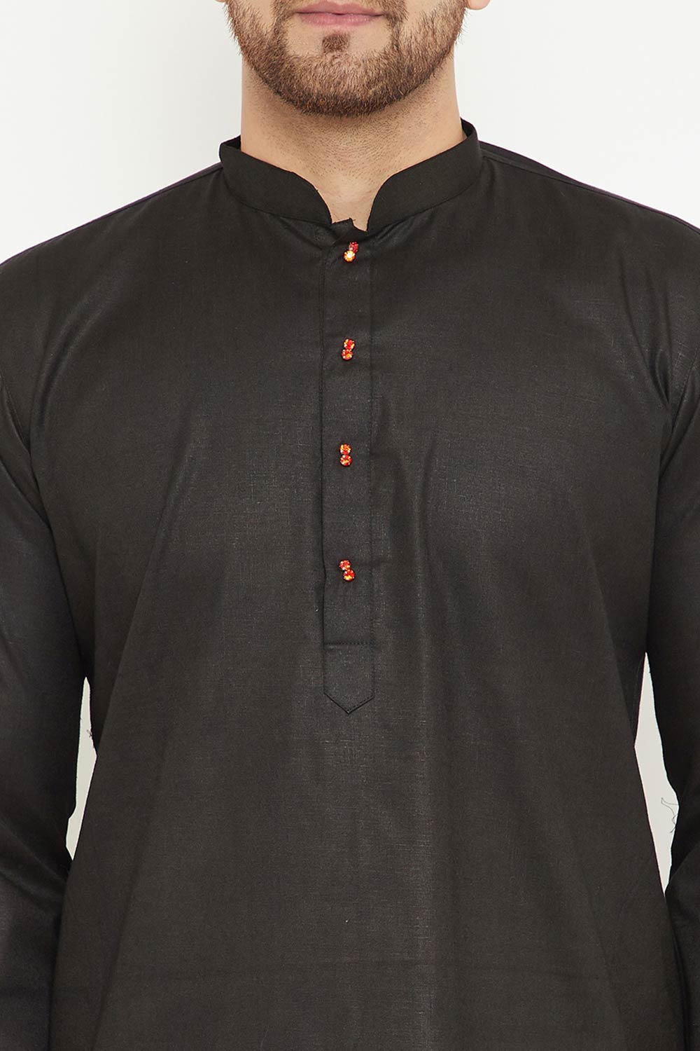 Buy Men's blended Cotton Solid Kurta Set in Black - Online