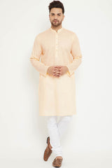 Buy Men's blended Cotton Solid Kurta Set in Cream