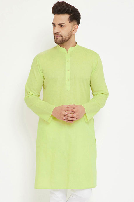 Buy Men's blended Cotton Solid Kurta in Green