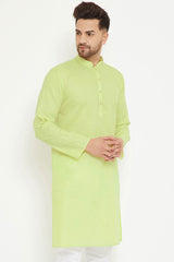 Buy Men's blended Cotton Solid Kurta in Green - Back