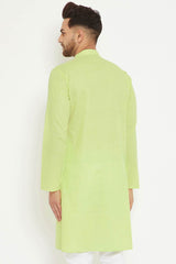 Buy Men's blended Cotton Solid Kurta in Green - Side