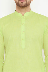 Buy Men's blended Cotton Solid Kurta in Green - Online