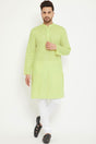 Buy Men's blended Cotton Solid Kurta Set in Pista Green