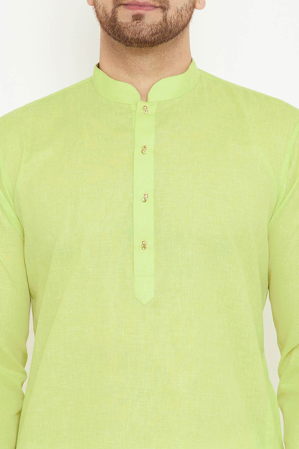 Buy Men's blended Cotton Solid Kurta Set in Pista Green - Online