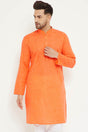 Buy Men's blended Cotton Solid Kurta in Orange