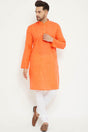 Buy Men's blended Cotton Solid Kurta Set in Orange