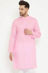 Buy Men's blended Cotton Solid Kurta in Pink