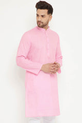 Buy Men's blended Cotton Solid Kurta in Pink - Back
