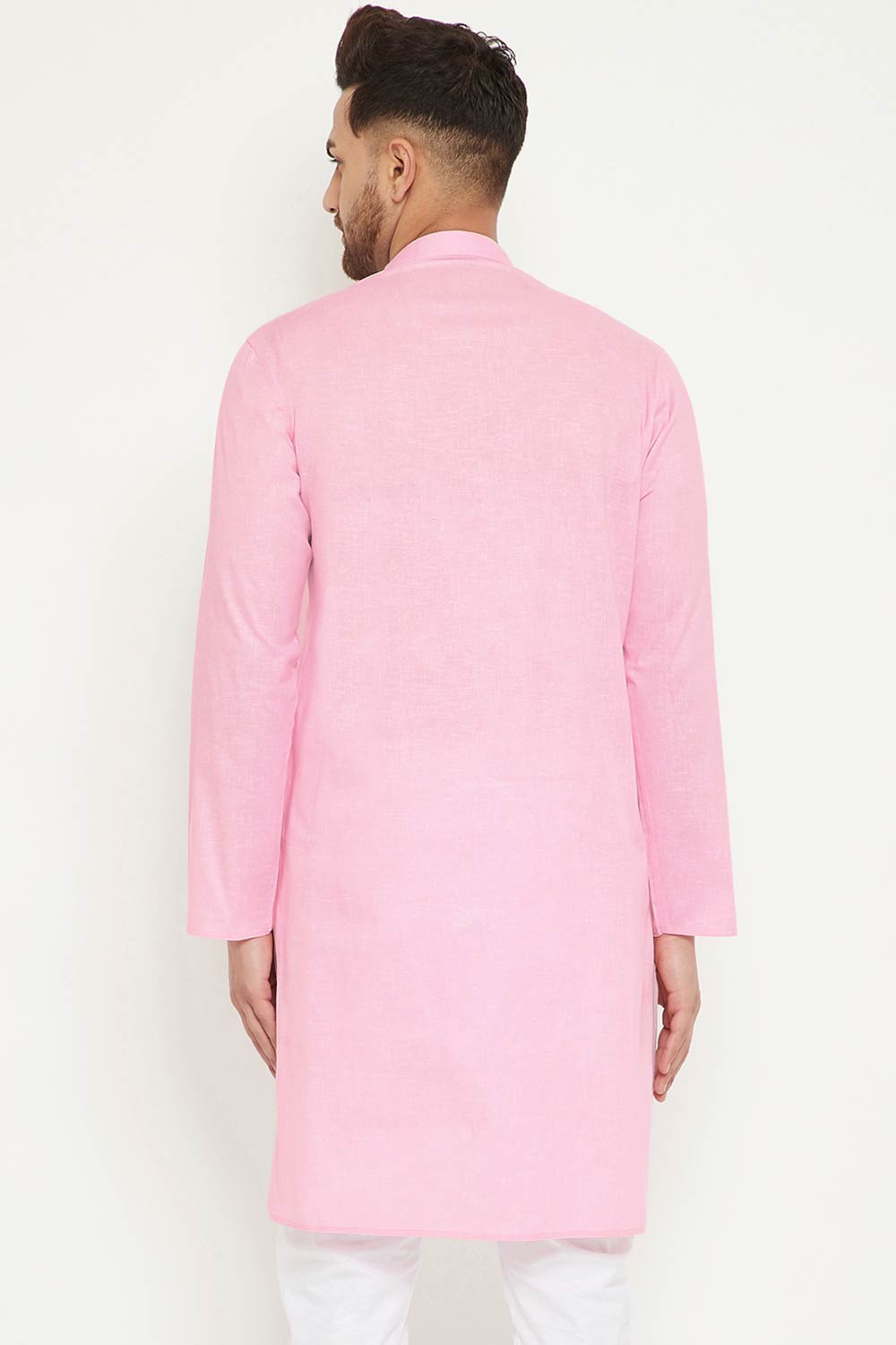 Buy Men's blended Cotton Solid Kurta in Pink - Side