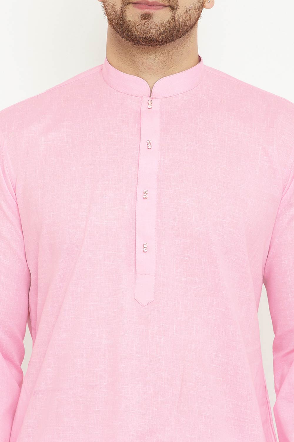 Buy Men's blended Cotton Solid Kurta in Pink - Online