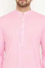 Buy Men's blended Cotton Solid Kurta in Pink - Online