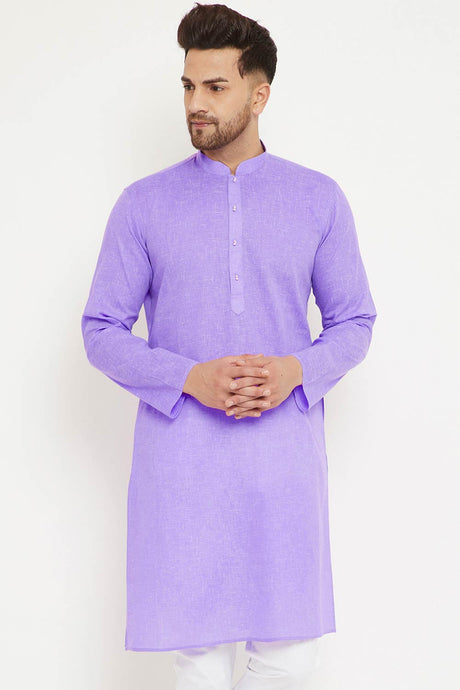 Buy Men's blended Cotton Solid Kurta in Purple