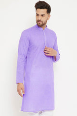 Buy Men's blended Cotton Solid Kurta in Purple - Back