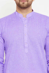 Buy Men's blended Cotton Solid Kurta in Purple - Online