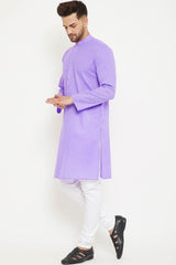 Buy Men's blended Cotton Solid Kurta Set in Purple - Side