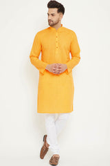 Buy Men's blended Cotton Solid Kurta Set in Yellow