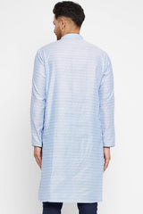 Buy Men's Blended Silk Woven Kurta in Lavender - Back