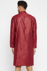 Buy Men's Blended Silk Woven Kurta in Maroon - Back