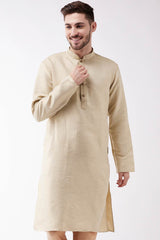 Buy Men's Blended Silk Woven Kurta in Beige