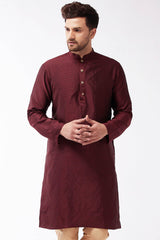 Buy Men's Blended Silk Woven Kurta in Maroon