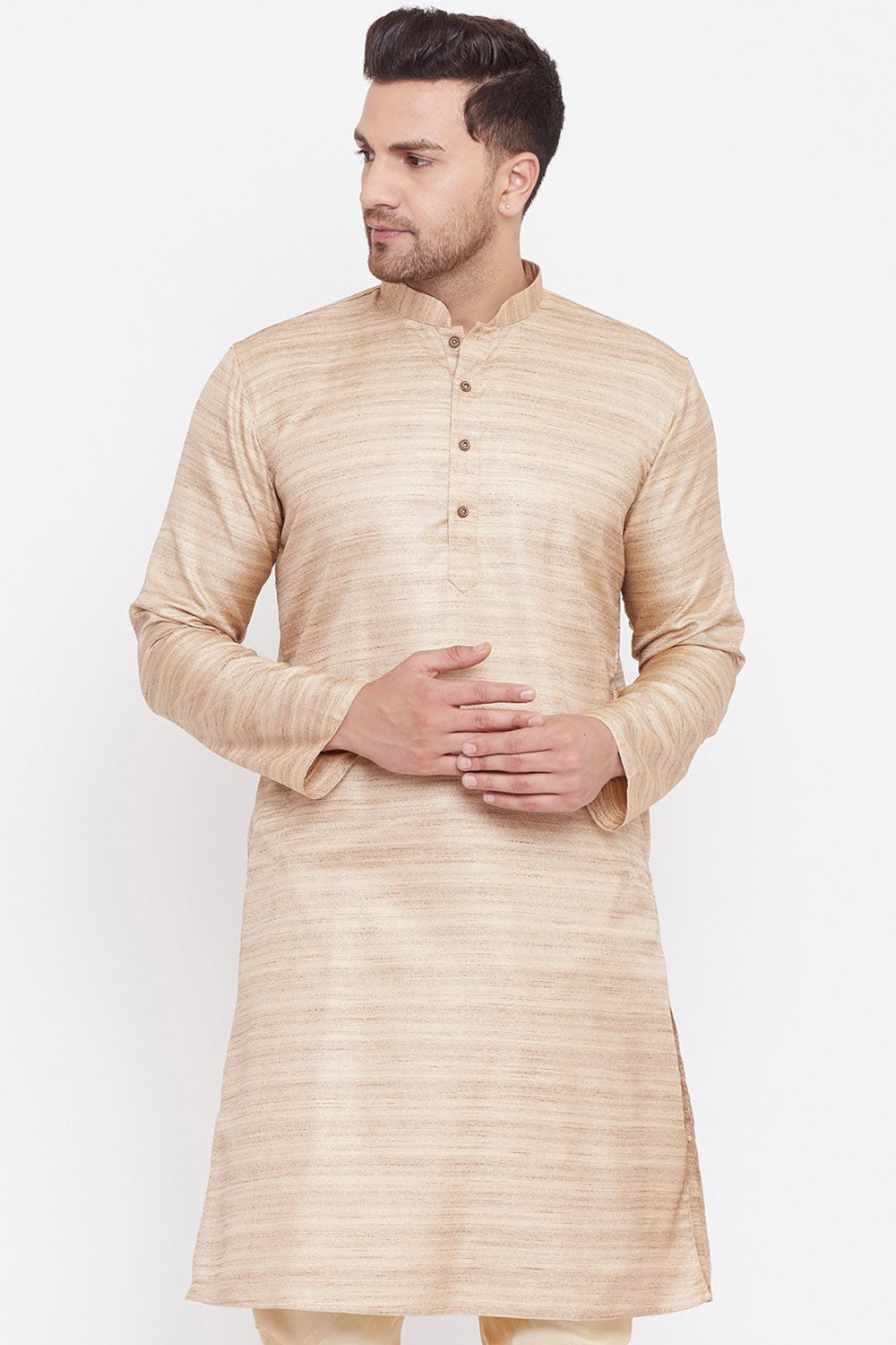 Beige Blended Silk Kurta for Men's