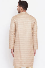 Beige Silk Casual Striped Kurta.