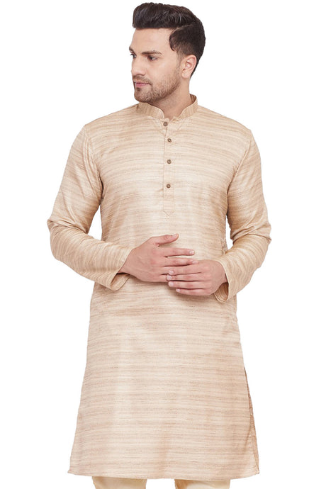 Buy Blended Silk Striped Kurta in Beige