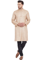 Buy Blended Silk Striped Kurta Pyjama Set in Beige