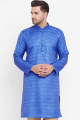 Blue Blended Silk Kurta for Men's