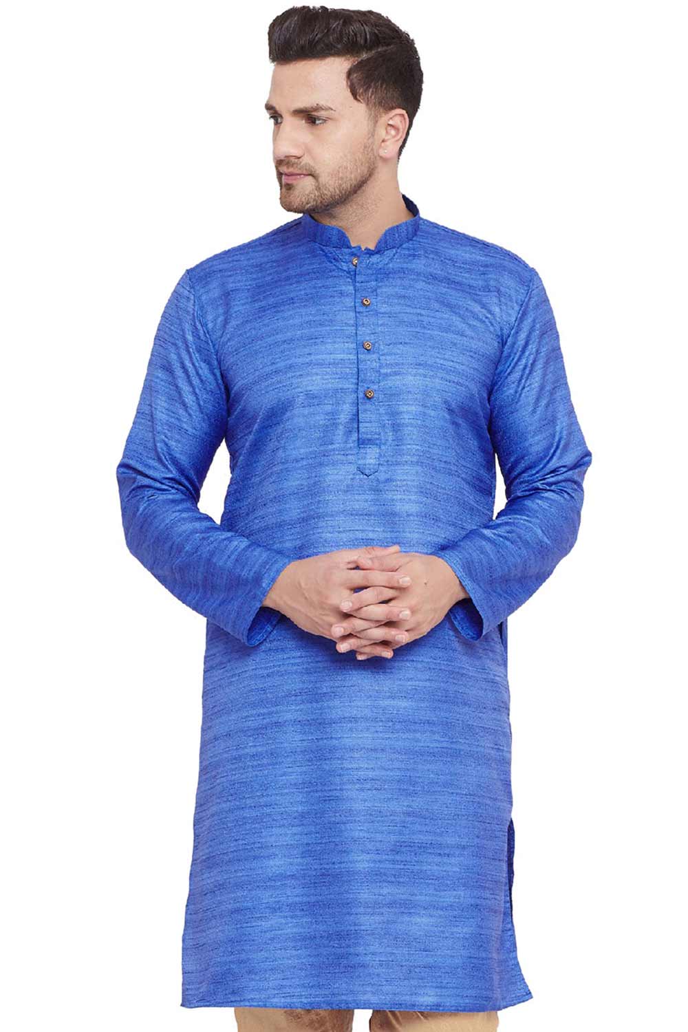 Buy Blended Silk Striped Kurta in Blue