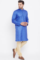 Long Blended Silk Blue Kurta Pyjama Set