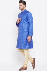 Buy Blended Silk Striped Kurta Pyjama Set in Blue