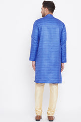 Blue Kurta with Golden Pyjama.