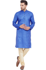 Buy Blended Silk Striped Kurta Pyjama Set in Blue