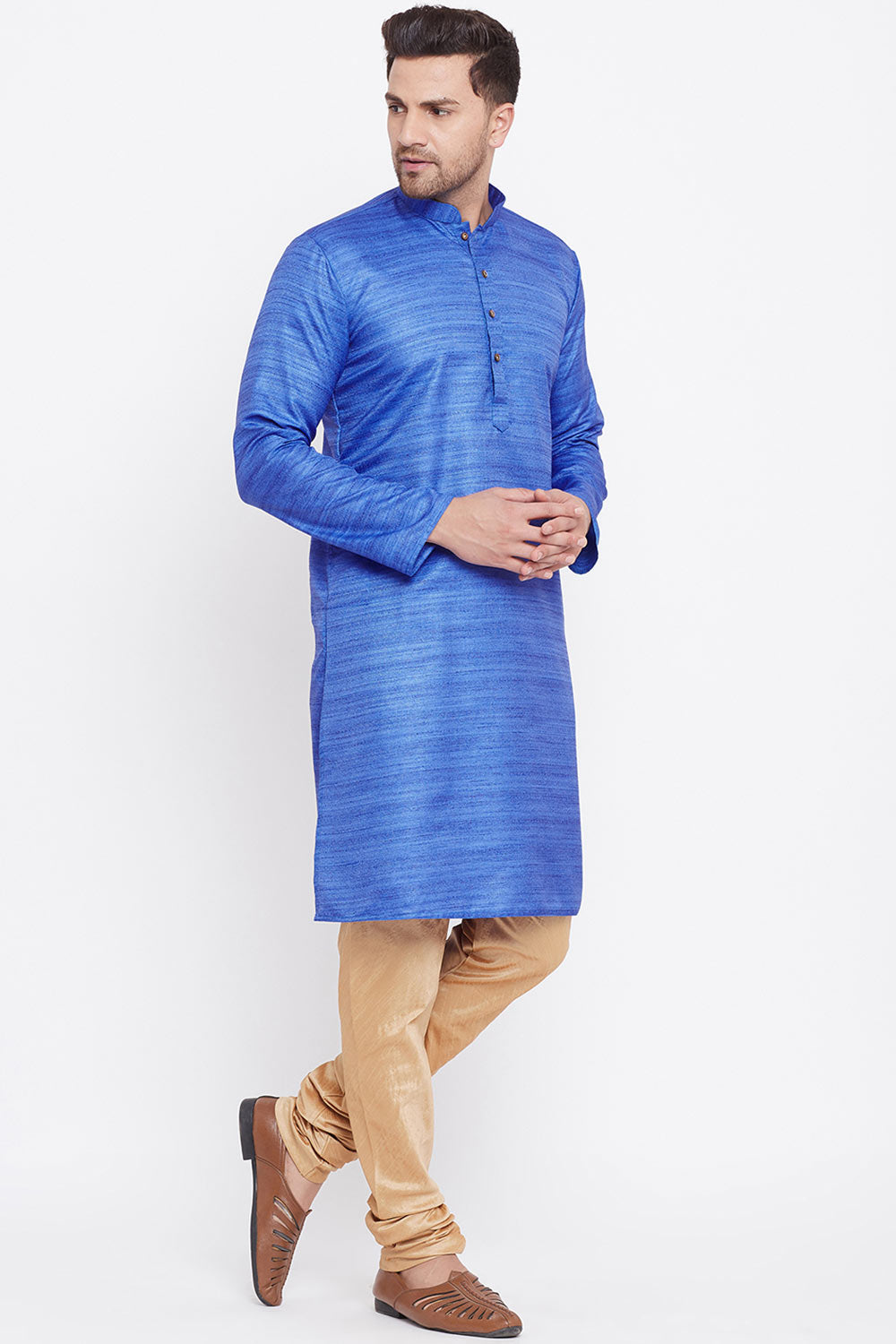 Long Silk Blue Kurta Pyjama Set