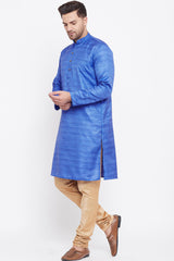 Buy Blended Silk Striped Kurta Pyjama Set in Blue