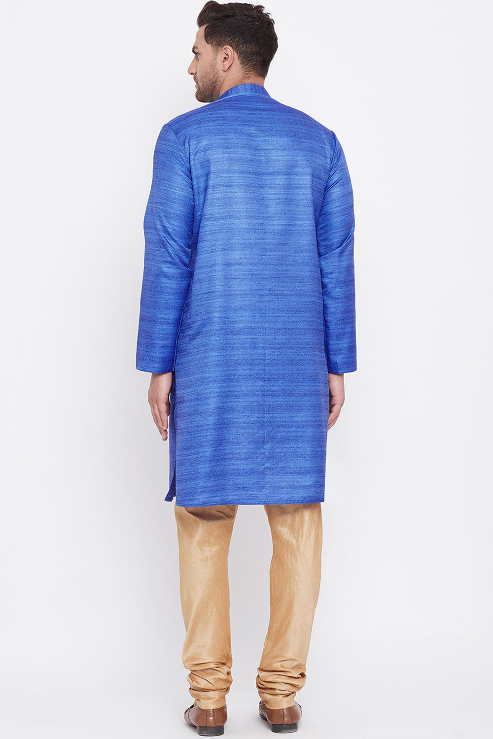 Blue Silk Long Kurta Set.