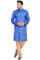 Buy Blended Silk Striped Kurta Pyjama Set in Blue