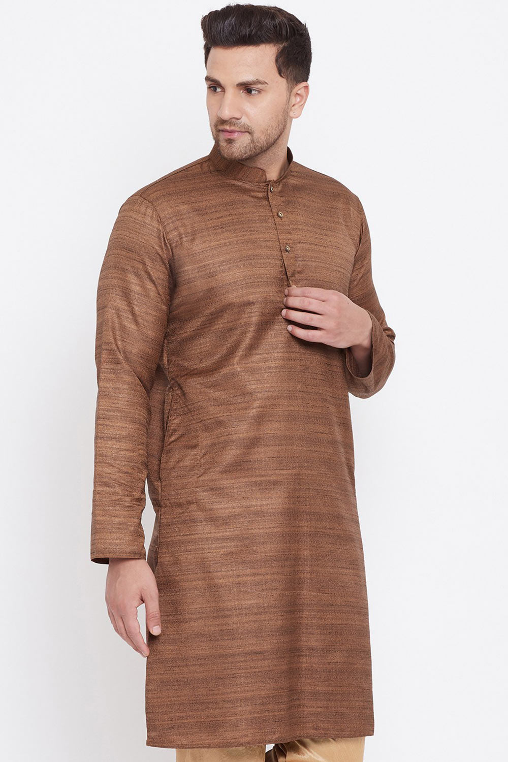 Long Striped Kurta in Coffee Brown