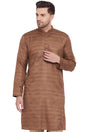 Buy Blended Silk Striped Kurta in Coffee Brown