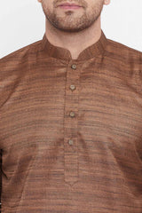 Striped Coffee Brown Kurta Pyjama Set for Casual Wear