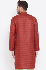 Full Sleeve Silk Maroon Kurta